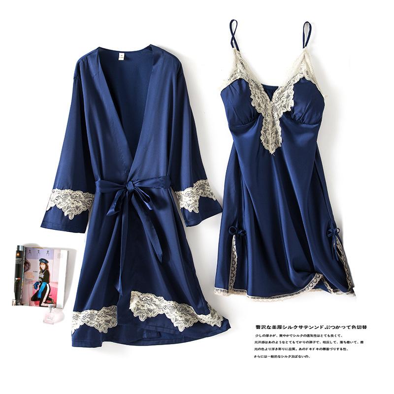 Women's Sleepwear Navy Blue 2PCS Robe Set Women Lace Home Clothing Intimate Lingerie Satin Casual Nightgown Sexy Nightwear Sleep Suit, Gray nightydress
Women's Sleepwear Navy Blue 2PCS Robe Set Women Lace Home Clothing Intimate Lingerie Satin Casual Nightgown Sexy Nightwear Sleep Suit, Gray nightydress