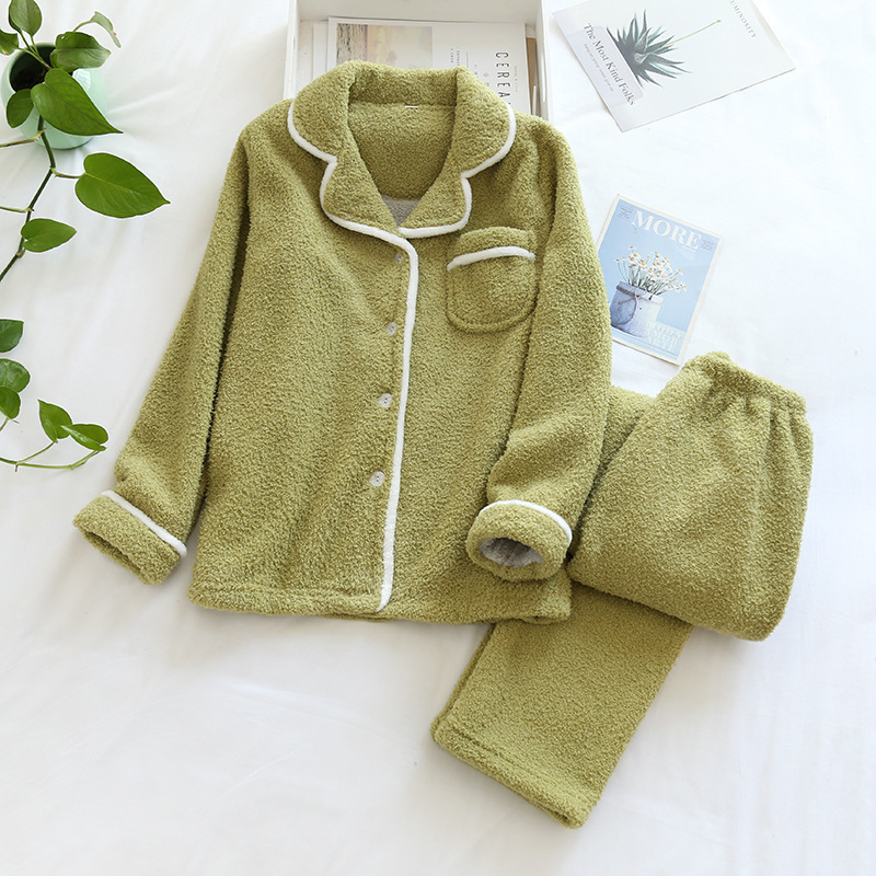 Japanese style autumn and winter ladies plus size sheep wool warm pajamas suit Shu Mianmao simple home service pijamas women 220329