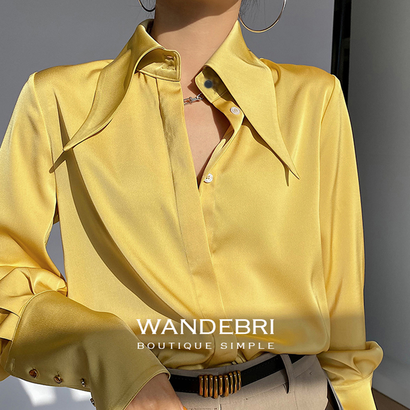 Autumn Vintage Satin Silk Women Shirt Elegant Turn Down Collar Woman Blouse White Long Sleeve Ladies Shirts Tops Blusas 16946 220810