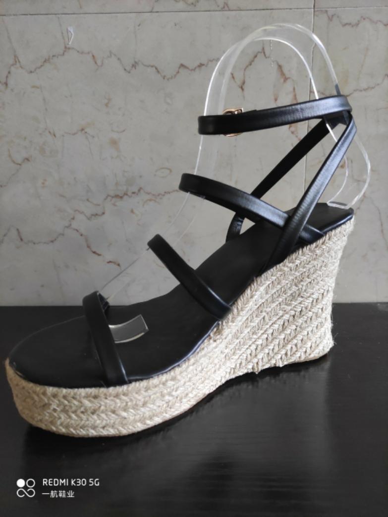 Sandals Large Size Women 2022 Summer Thick-soled Rope Woven High-heeled Women's Shoes Floral Belt Beach BlackSandalsSandals