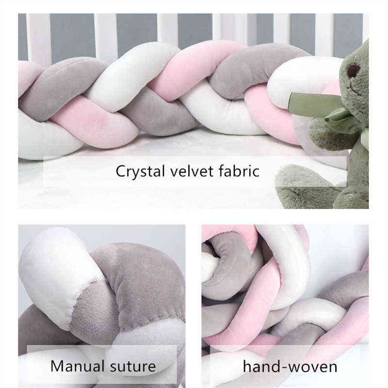 1M/2M/3M Baby Bumper Handmade Weaving Bed Braid Knot Pillow Cushion Bumper for Infant Bebe Crib Protector Cot Bumper Room Decor AA220326