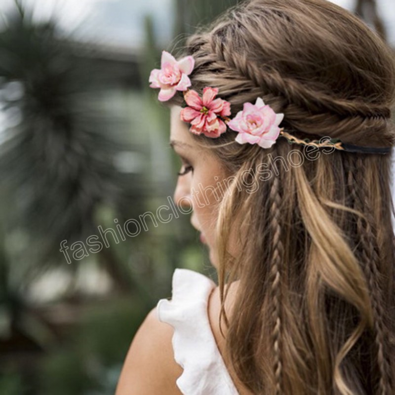 Women Girls Flower Headband Beach Party Garland Princess Wreath Wedding Bridesmaid Bride Headpiece Bohemian Hair Accessories