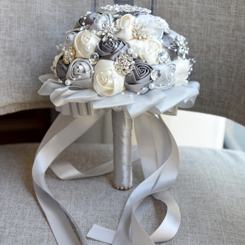 Amazing Bling Crystal Brooch Handmade Satin Rose Bridal Bouquets Flowers Bridesmaid Handholds Customized Bouquet