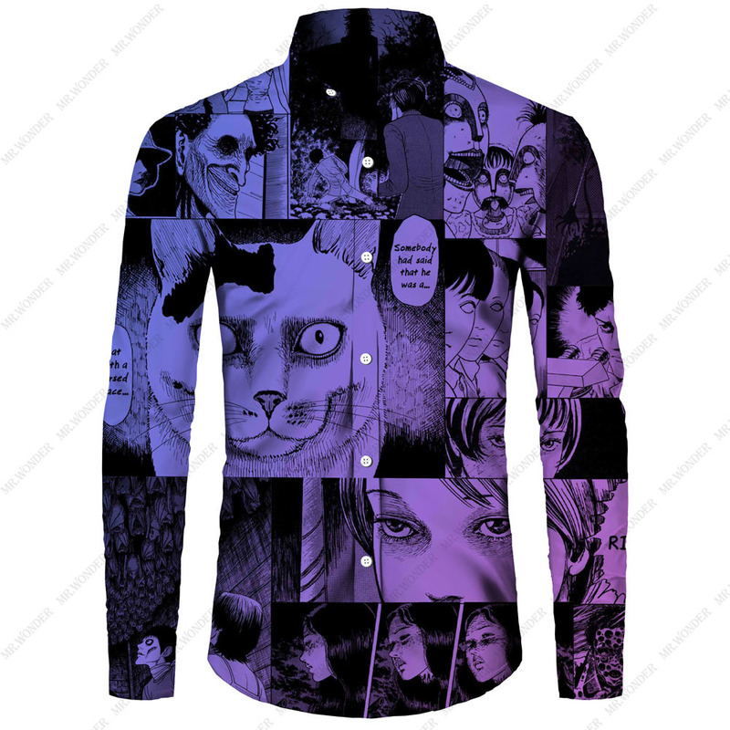 Mr.Wonder Novelty 3D Men's Horror Anime Manga Shirt Cool s Casual Button Down Beach Long Sleeve Hawaiian Tops 220322