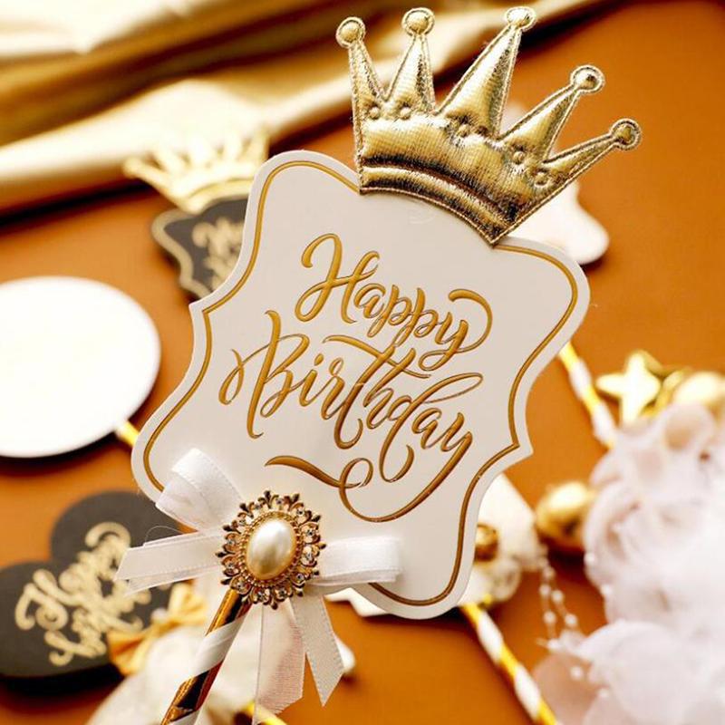 Festive Supplies Other & Party Princess Heart Crown Happy Birthday Cake Decor Wholesale 10Pieces Baking Cake Insertion Card Dessert Table Decoration