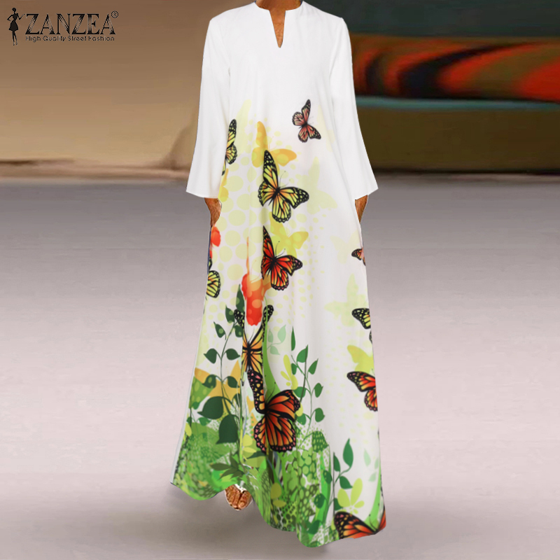 Spring Women s Sundress Bohemian Floral Long Dress ZANZEA Casual Sleeve Party Holiday Vestidos Kaftan Robe Dresses 220521