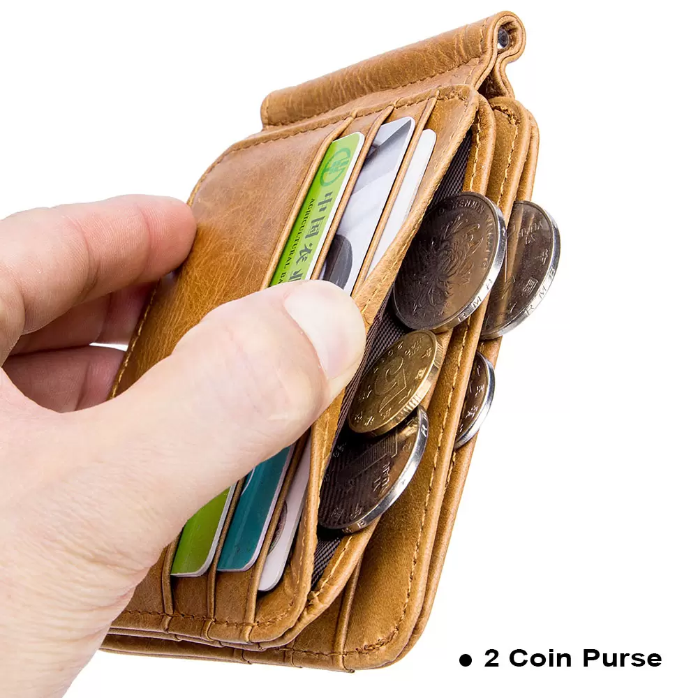 Slim Money Clips for Men Wallet Genuine Cowhide Leather Photo ID Credit Card Holder Front Pocket RFID Blocking Bifold Male Gift Instrument Bags & Case