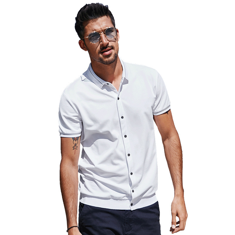 KUEGOU cotton cardigan polo shirt summer Men's poloshirt fashion extension men polo shirts short sleeves top plus size ZT-3391 220408