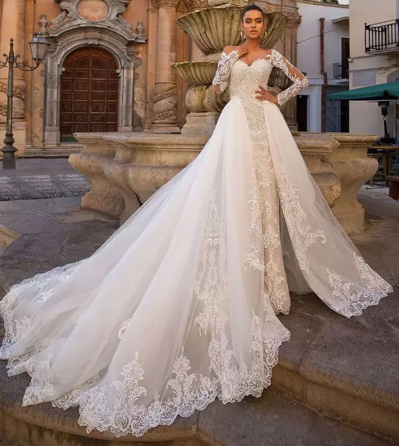Custom Made Mermaid Wedding Dresses Up Organza Chapel Train Lace Applique Bridal Gowns Sexy Cheap Plus Size Wed Dress 403