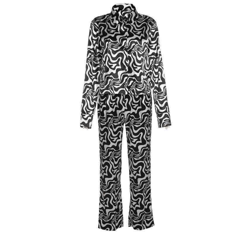 women's 2023 summer new printed single breasted Lapel loose top buttock straight Pants Set