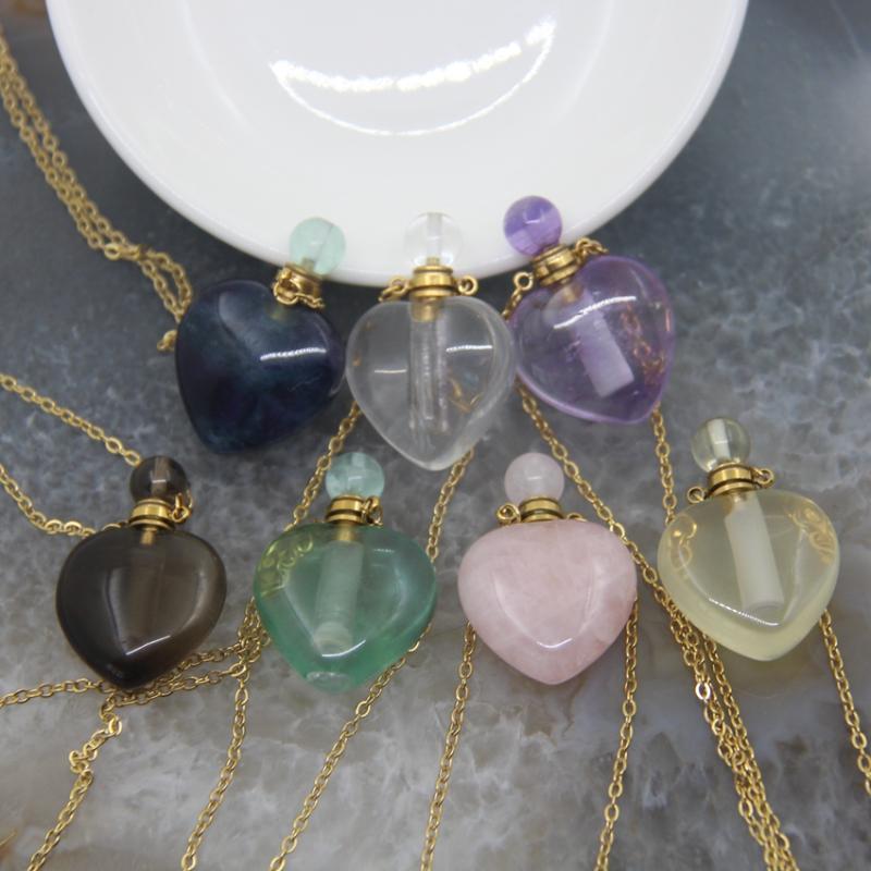 Pendant Necklaces Natural Rose/White Quartz Classic Heart-shaped Perfume Bottle Pendants Necklace Love Shape Amethysts Essential Oil Diffuse
Pendant Necklaces Natural Rose/White Quartz Classic Heart-shaped Perfume Bottle Pendants Necklace Love Shape Amethysts Essential Oil Diffuse