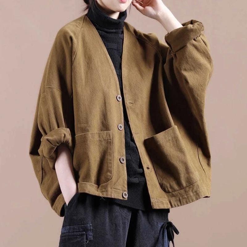 Women's Jackets Women Bat Sleeve Vintage Loose Button Coats 2022 Spring Pockets Solid Oversize Clothes Female Casual Outerwear, Black
Women's Jackets Women Bat Sleeve Vintage Loose Button Coats 2022 Spring Pockets Solid Oversize Clothes Female Casual Outerwear, Black