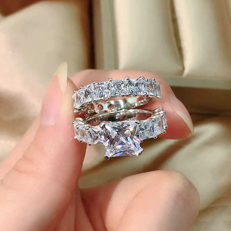 Choucong Brand Unique Wedding Rings Sparkling Dexule Jewelry 925 Sterling Silver Fill Princess Cut Cubic Zircon Eternity Party Women Wedding Bridal Ri
