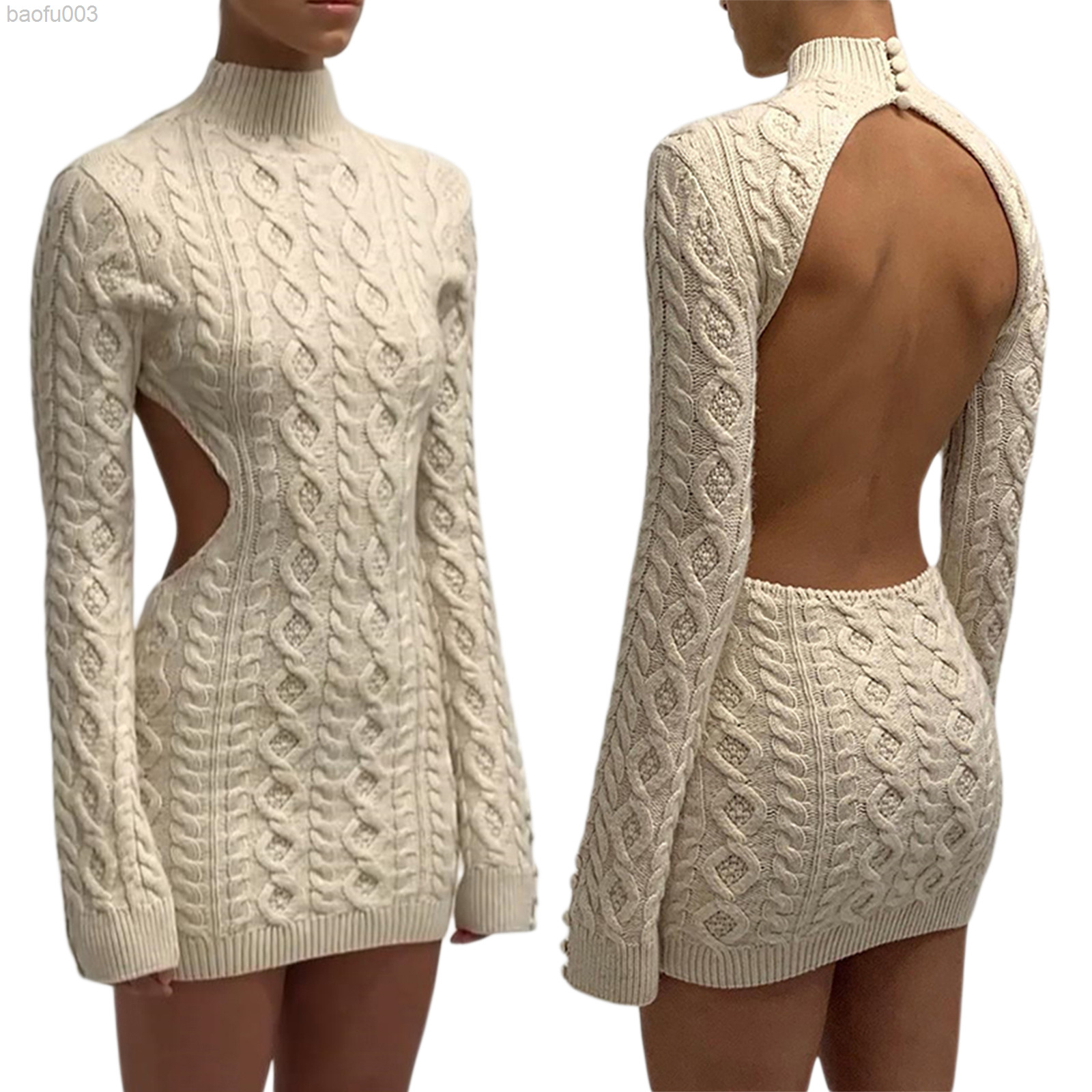 hirigin New Women Close-fitting Sexy Backless Knitted Dress Beige Solid Color Turtleneck Long Sleeve Pullover Tops Slim Dress L220722, White
hirigin New Women Close-fitting Sexy Backless Knitted Dress Beige Solid Color Turtleneck Long Sleeve Pullover Tops Slim Dress L220722, White