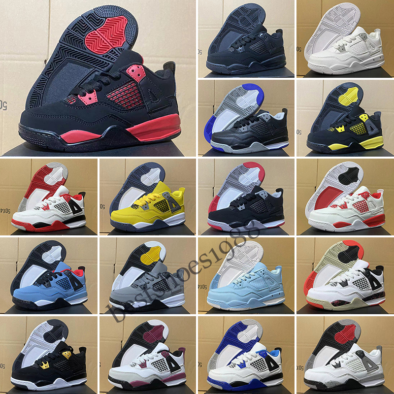 

Children Black Cat Basketball kid Shoes 4 4s Boy Sneakers Tour Yellow University Blue Fire Red Starfish Red Thunder Bred White Oreo Girls Designed Trainers, Color 18
