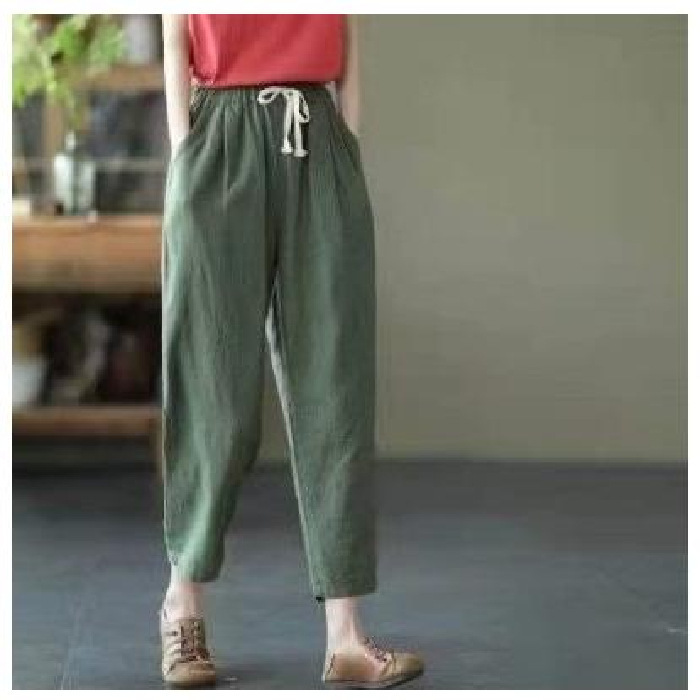 Autumn Cotton Linen Pants Women Loose Classic White Mid Waisted for Solid Calf-length Pink Pencil Trousers 220325