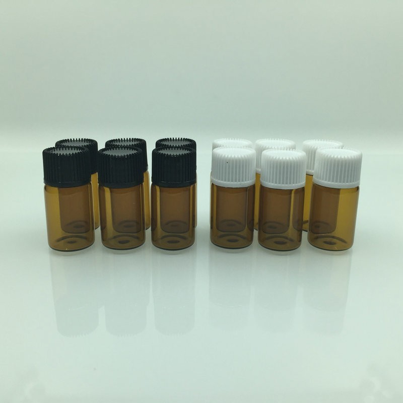 100pcs 1ml/2ml/3ml/5ml Empty Dram Amber Glass Essential Oil Bottle Thin Glass Small Amber Perfume Oil Vials Sample Test Bottle 220711