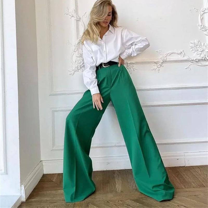 Women' Pants & Capris Spring Autumn Women Green Casual Long Wide Leg Fashion Vintage Solid High Waist Pant Loose Pleated Office Ladies Trou
Women' Pants & Capris Spring Autumn Women Green Casual Long Wide Leg Fashion Vintage Solid High Waist Pant Loose Pleated Office Ladies Trou
