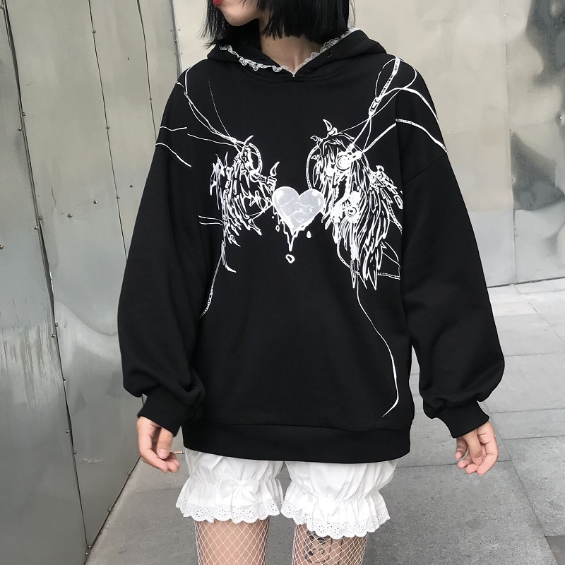 Y2k Harajuku Sweatshirts Gothic Grunge Mechanical Rabbit Ears Hooded Black Hoodie Women Autumn Punk Hoodies Fashion Streetwear 220816