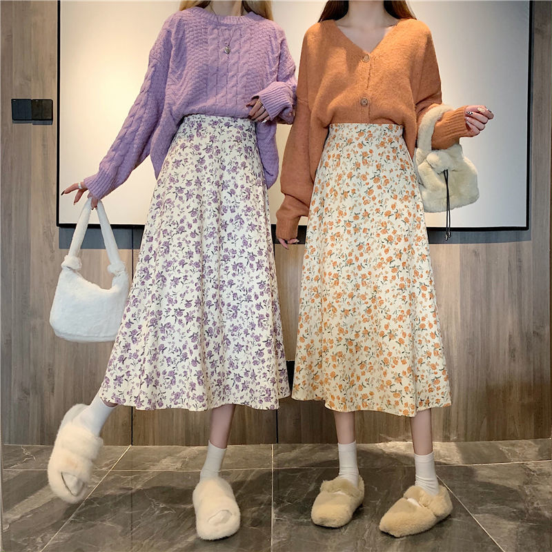 Rimocy Korean Style Floral Print Long Skirts Women Summer A Line Beach Skirts Woman Elastic High Waist Midi Skirt Mujer 220701