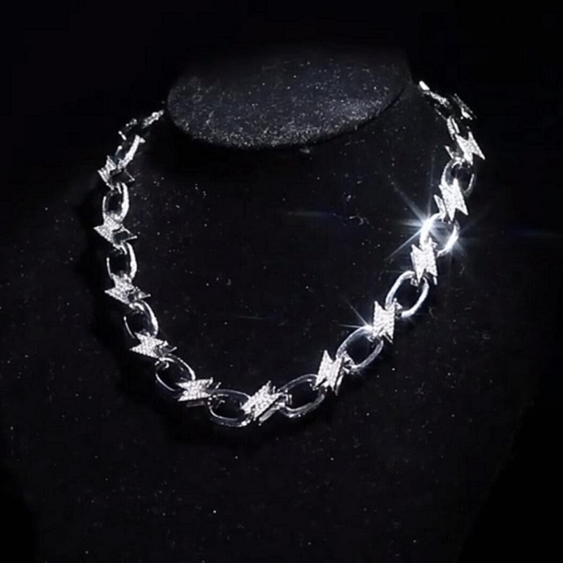 Hip Hop Lightning Necklace Jewelry Mens Womens Iced Out Clavicle Chain Gold Chokers Necklace