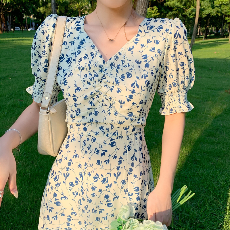 Harajuku Floral Dress for Women Party French Vintage Retro Office Lady Casual Club Mini Sexy Dresses Summer Clothes 220510