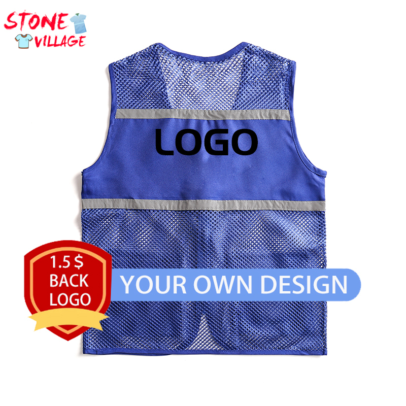 Summer Custom Visibility Reflective Safety Vest Work Uniform Mesh Solid Color Top Strips Construction Multi pocket Coat 220722