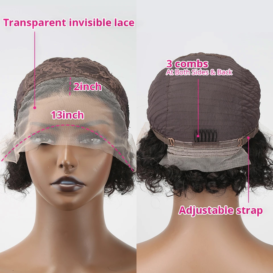 Short Curly Human Hair Lace Front Wigs Bob Pixie Cut Transparent Lace Wig With Natural Hairline For Black Women