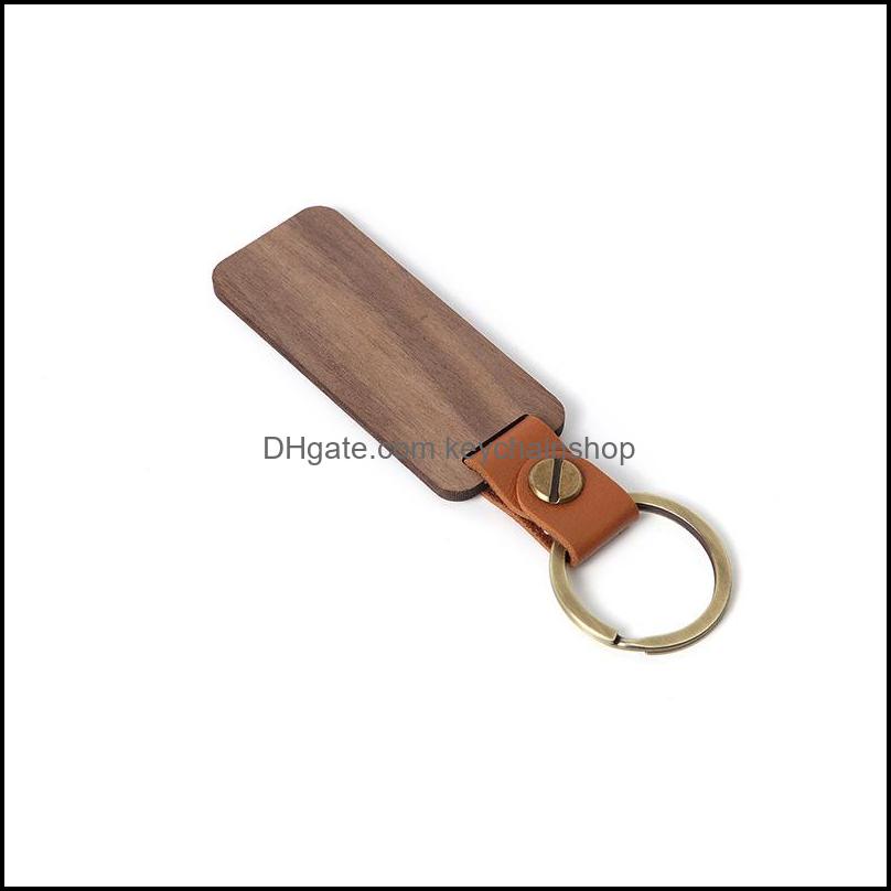 Keychains Fashion Accessories Blank Leather And Wood Keychain Rectange Round Wooden Key Ring For Personalized Engraving Carving Lage Decorat