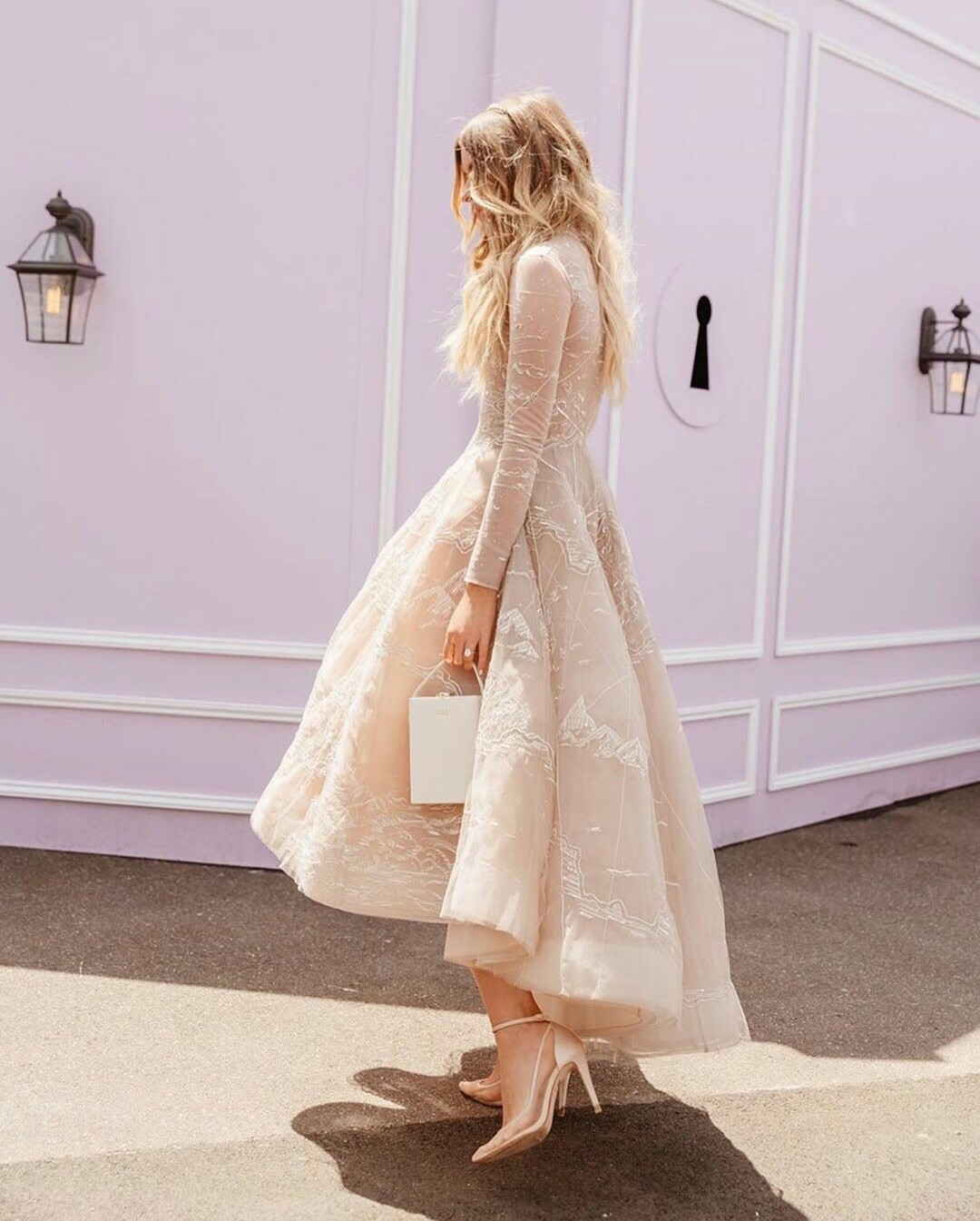 Champagne A-e Dresses High Neck Long Sleeves Lace Chiffon Ruffles Appliques Sequins Calf Length Elegant Plus Size Custom Made Bohemian Wedding Gowns