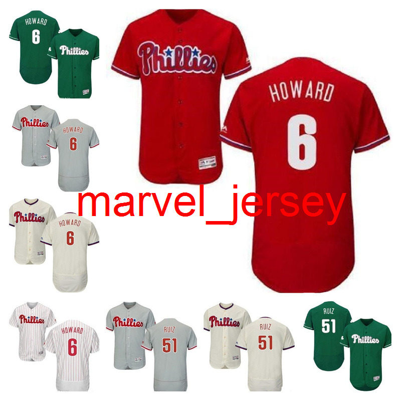 Men women youth Jersey #6 Ryan Howard 26 Chase Utley 51 Carlos Ruiz Home Red Black Grey White Kids Girls Baseball Jerseys