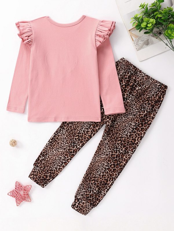 Toddler Girls Leopard And Heart Print Tee With Pants SHE