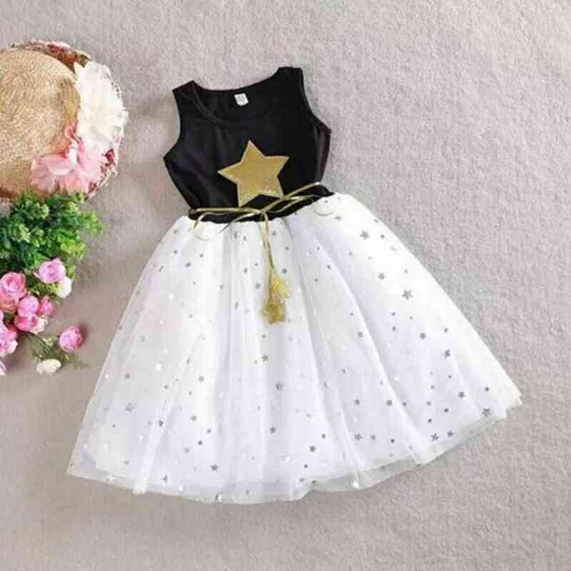 White Black Summer Kids Girl Dresses Gold Star Baby Clothes Casual Cute Lovely Cotton Voile Party Children Tutu Dress for Girls Y220510