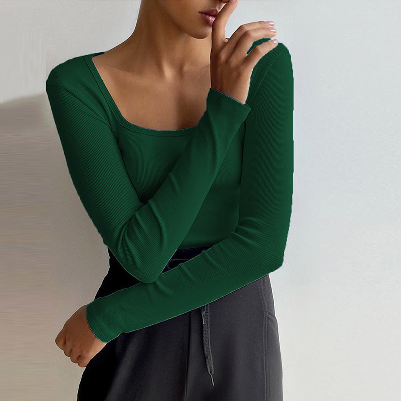 Y2K Square Neck Long Sleeve T Shirt Knitted Autumn Winter Black Ribbed Basic Top Female Sexy Casual Slim Shirt 220328