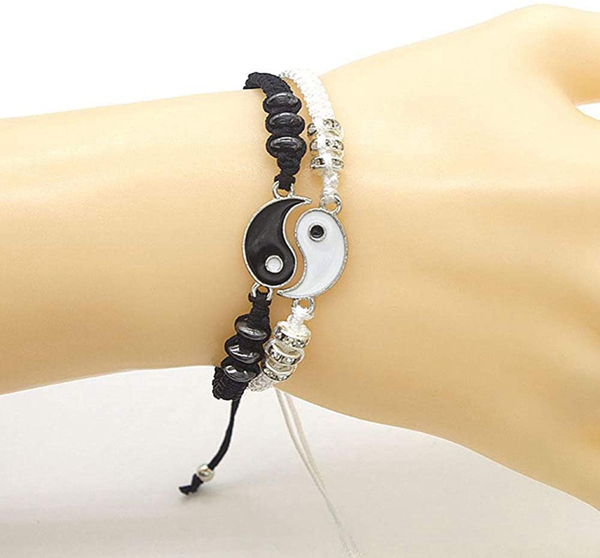 12Sets YinYang Taiji Bracelet Adjustable Link Chain Black White Matching Traditional Chinese Weaving Handicrafts Suitable for Couples Friends Yin Yang
