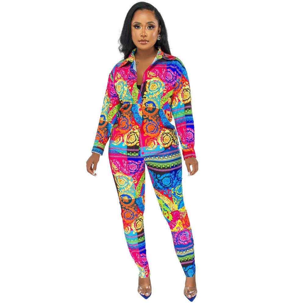 women spring and autumn winter pants fashion printing multicolor long sleeved shirt pants home leisure suit