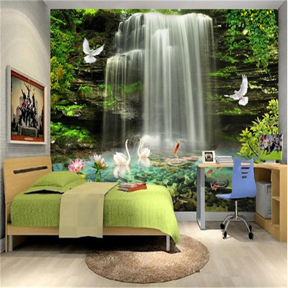 Chinese style 3d wallpapers wall paper wall covering 3d wallpaper sofa three-dimensional mural waterfall landscape