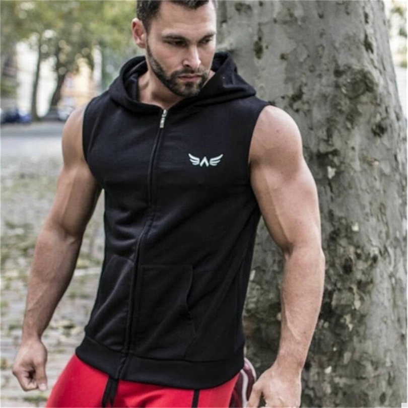New Mens Cotton Hooded Tank Top Bodybuilding Casual Men Tank Top Summer Fashion Street Fashion Men s Sleeveless Zipper Vest