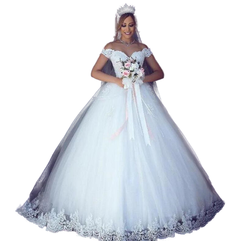 Classic White A Line Wedding Dress Real Pictures Floor Length Off Shoulder Bridal Gowns Appliques Lace Country Bride Wedding Dresses Custom Made Robe 