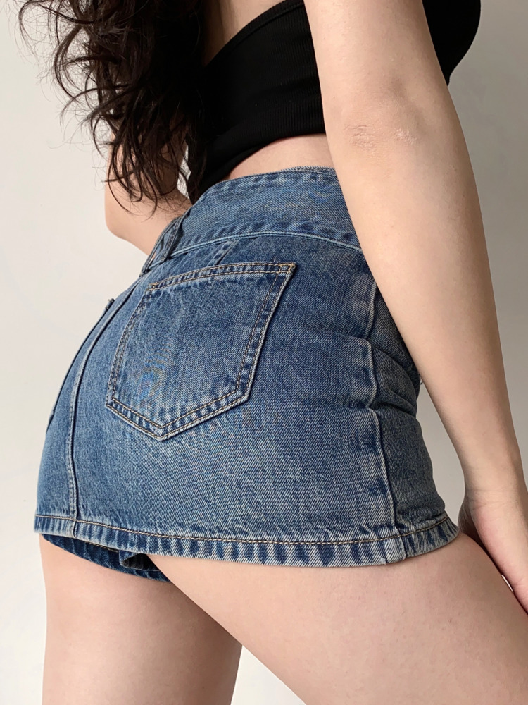 WOMENGAGA Wide Belt Denim Miniskirt For Women Korean Sexy Short Skirts Pocket High Waist Boho Safari Style LU2N 220322