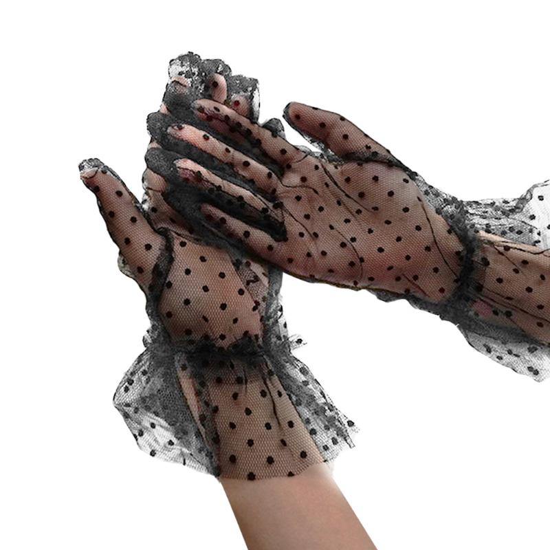 

Five Fingers Gloves 1pair Gift Wedding Polka Dot Elegant Accessories Retro Short Lace Tulle Prom Party Dinner For Bride Full Finger Thin