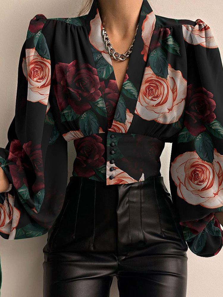 V neck Print Women Cropped Blouse Pleated Lantern Long Sleeve Button Female Shirt Spring Summer Basic Street Shirts Top 220810, B white
V neck Print Women Cropped Blouse Pleated Lantern Long Sleeve Button Female Shirt Spring Summer Basic Street Shirts Top 220810, B white
