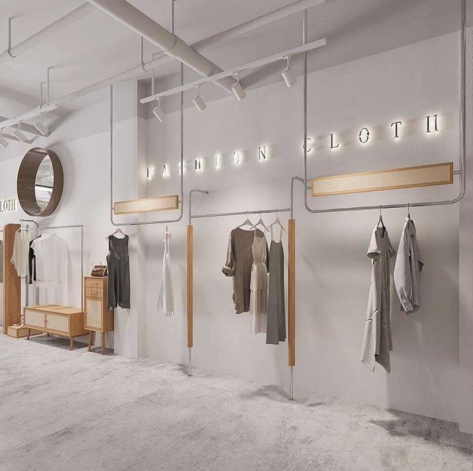 Clothing store display rack Commercial Furniture wall hanging racks floor stainless steel display women's cloth shelf