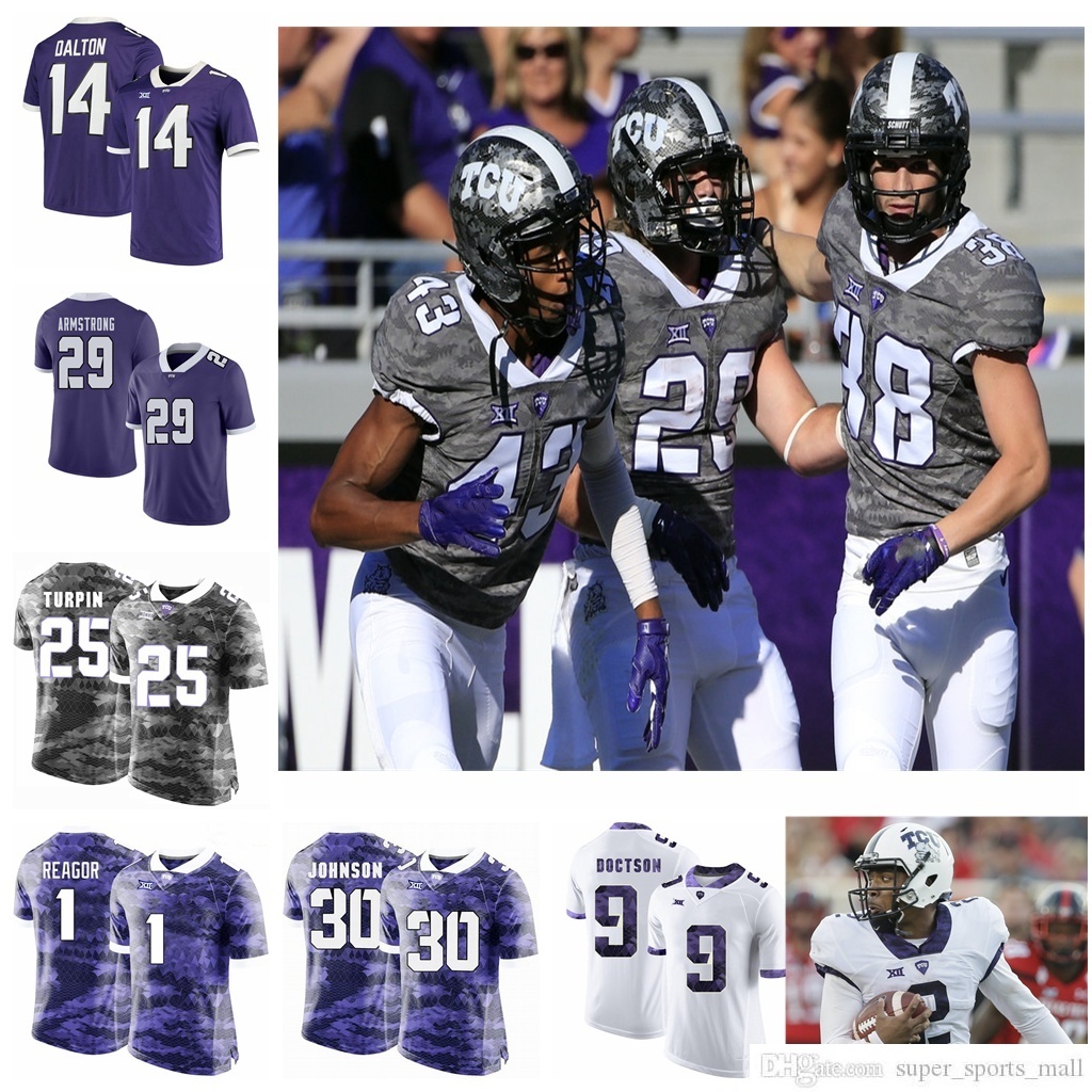 

NCAA Custom TCU Horned Frogs College Football Jerseys 2 Trevone Boykin Jersey 2 Jason Verrett 5 LaDainian Tomlinson 9 Josh Doctson Stitched shirt, Mens 2019 purple