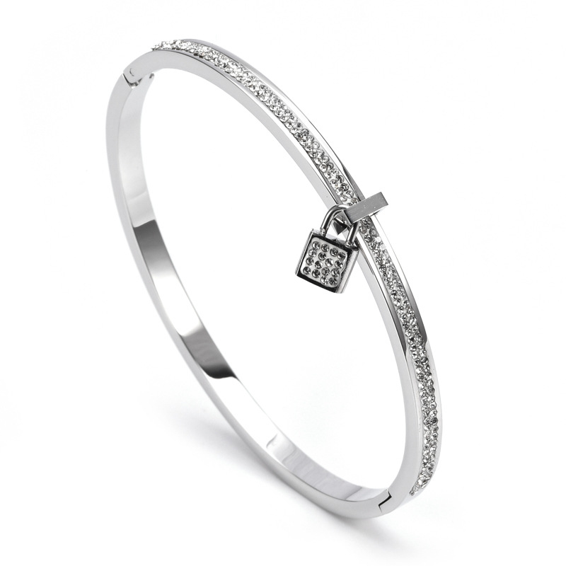Gold Silver Plated Small Lock Charm Bangle Bracelet High Quality Stainless Steel Jewelry