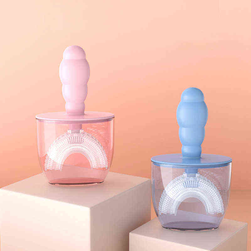 Toothbrush U-shaped Soft Silicone Toothbrush for Children Teeth Oral Care Tool Replaceable Cleaning Brush Baby Kids Teethbrush with Cover 0511