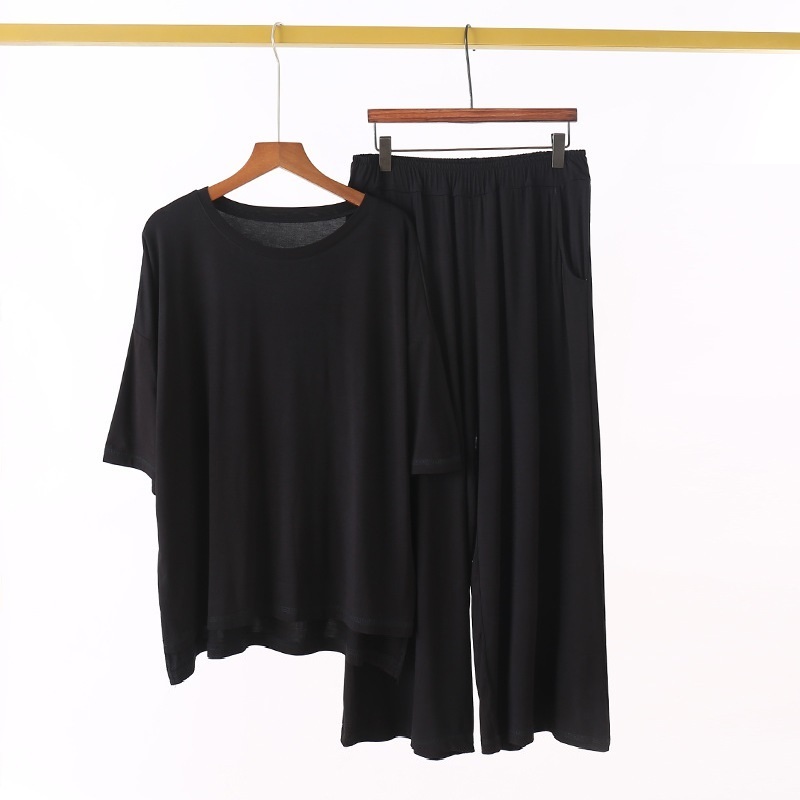 Plus Size 7XL 150KG Women Modal Pajamas Sets Summer Short Sleeve Top and CalfLength Pant Soft Sleepwear Suit Sleepwear 220611