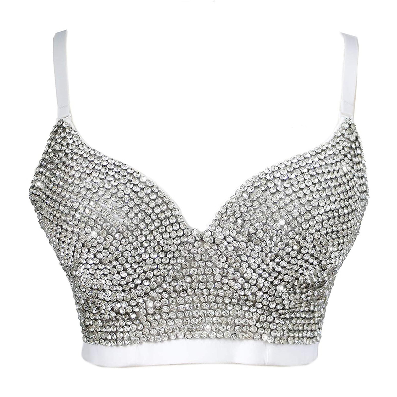 Sexy Corset Top Bustier Crop Rave Outfit Festival Clothing Female Silver Glitter s for Women Summer 220316