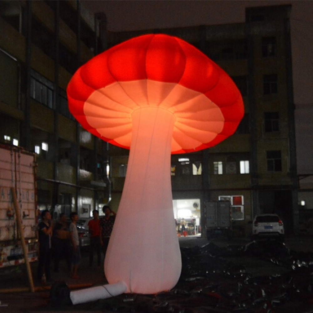 Customized Double Red Giant Inflatable Mushroom With LED And Blower For Outside Christmas Party Stage Event Decorations