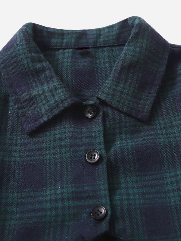 Girls Plaid Print Frill Hem Blouse & Cami Dress SHE